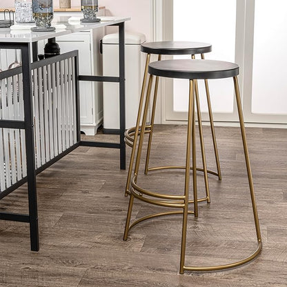 JONATHAN Y BSL1001A Hula 28.75" Modern Designer Iron Curved Backless Bar Stool for Home, Kitchen, Dining Room, Workspaces, Cafes and Resturants, Black Seat with Gold Frame