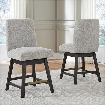 Signature Design by Ashley Burkhaus Counter Height Upholstered Swivel Barstool, Set of 2, Foam Cushion, Metal Footrest, Solid Wood Frame, Beige & Dark Brown