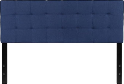 EMMA + OLIVER Quilted Tufted Upholstered Queen Size Headboard in Navy Fabric