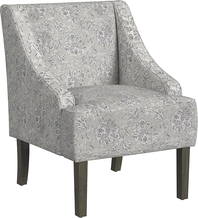 Mid Century Modern Accent Chair Wingback Living Room Chair Comfy Upholstered Scooped Armchair Fabric Side Chair with Wood Legs for Small Space, Bedroom, Apartment, Office, Waiting Room (Linen)