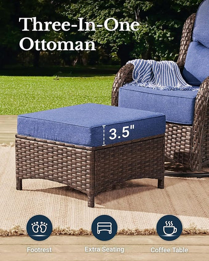 HILLGA Luxury Patio Furniture Set with 6-Inch Thick Cushions, High Back Outdoor Swivel Rocker Chairs and Patio Couch, 7-Piece All Weather Conversation Set for Porch Deck Pool Yard, Blue (V3)