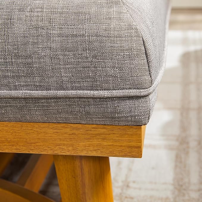 Walker Edison Nash Modern Farmhouse Large Oversized Linen Ottoman, Dark Grey