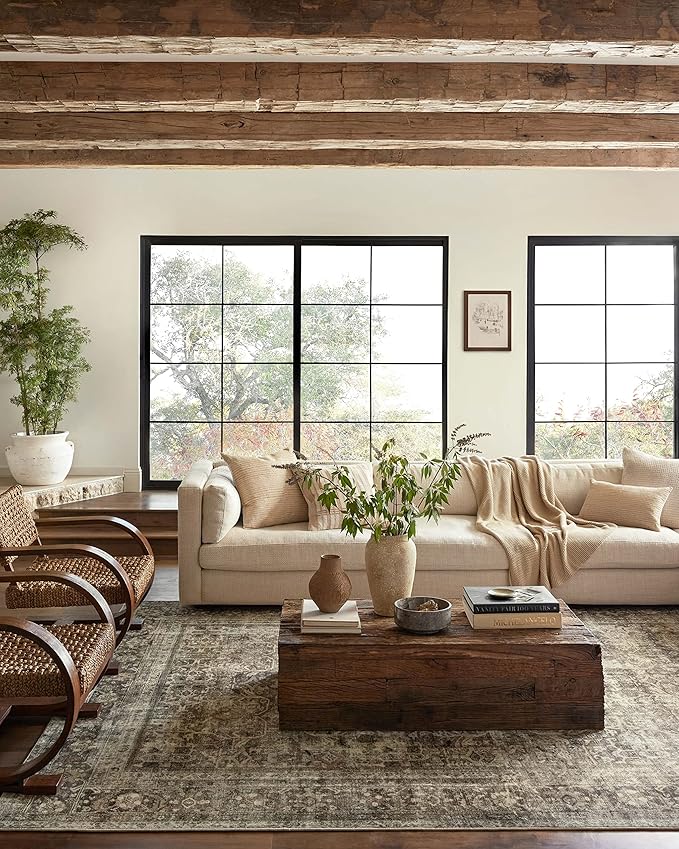 Loloi Magnolia Home by Joanna Gaines Sinclair Collection SIN-01 Pebble/Taupe 5'-0" x 7'-0", .25" Pile Height, Machine Washable, Area Rug
