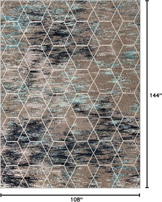 Unique Loom Trellis Frieze Collection Area Rug - Geometric (9' x 12', Blue Multi/ Ivory)