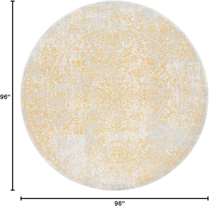 SAFAVIEH Evoke Collection Area Rug - 8' Round, Ivory & Gold, Distressed Design, Non-Shedding & Easy to Clean, Ideal for Living Room, Bedroom, Dining Space (EVK256B)