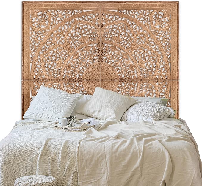 Queen Wood Headboard Rustic | Carved Full Head Board Only | Wooden Wall Art Full Size Bed | Wall Mount Decor King or Queen | Bed Headboard Panels