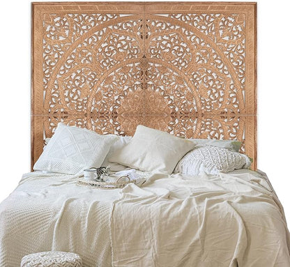 Queen Wood Headboard Rustic | Carved Full Head Board Only | Wooden Wall Art Full Size Bed | Wall Mount Decor King or Queen | Bed Headboard Panels