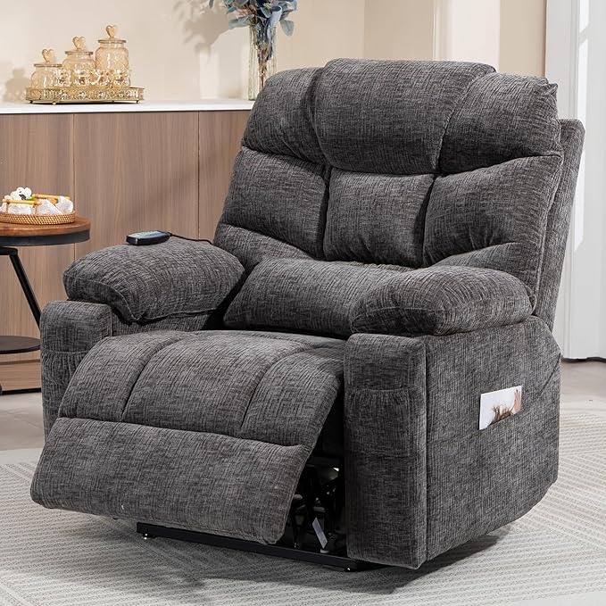 Power Lift Recliner for Elderly Adults, Dual Motor Lay Flat Lift Chair with Heat Massage, Cup Holder & Wireless Phone Charger, USB Type C Charging, Big Tall 400 lbs