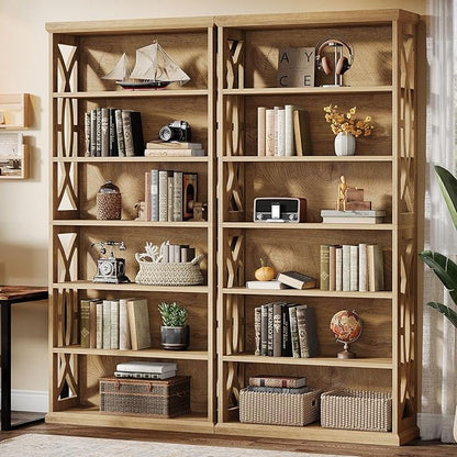 Tribesigns 6-Tier Bookshelf, 71 Inches Tall Freestanding Bookcase, Large Industrial Bookshelves Display Shelves, Wooden Book Shelf for Home Office, Living Room, Bed Room, Natural, 2pcs