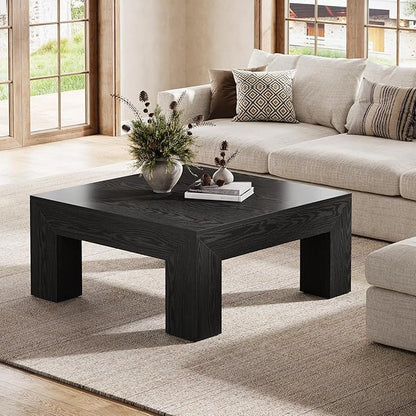 Tribesigns Farmhouse Square Coffee Table for Living Room, 39.37-Inch Low Large Center Tea Accent Table with Sturdy Legs, Easy Assembly (Black)