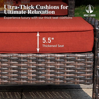 HERA'S HOUSE Outdoor Swivel Chairs with 5.5" Thick Cushions, 35" High Back Patio Furniture Sets, Oversized Wicker Rattan Chairs for Deck Balcony Backyard, Red