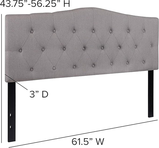 BizChair Arched Button Tufted Queen Size Headboard in Light Gray Fabric