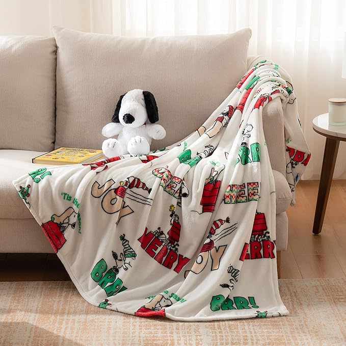 Berkshire Blanket Peanuts VelvetLoft Cute Character Snoopy Plush Throw Blanket,Peanuts Snowy Scene,Throw 55 in x 70 in (Official Peanuts® Product)