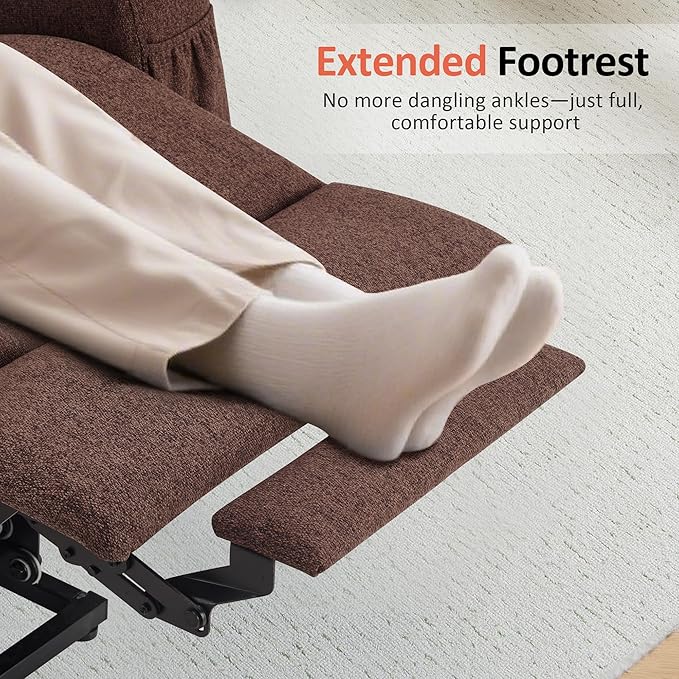 MCombo Power Lift Recliner Chair for Elderly, Lift Chair with Heat and Massage for Tall People, USB&Type C Ports, Extended Footrest, Cup Holders, Fabric 7516 (Large, Coffee)