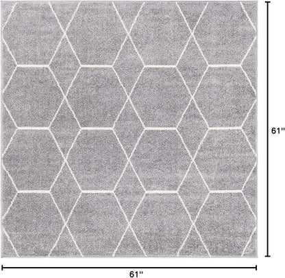 Unique Loom Trellis Frieze Collection Area Rug - Geometric (5' Square, Light Gray/ Ivory)