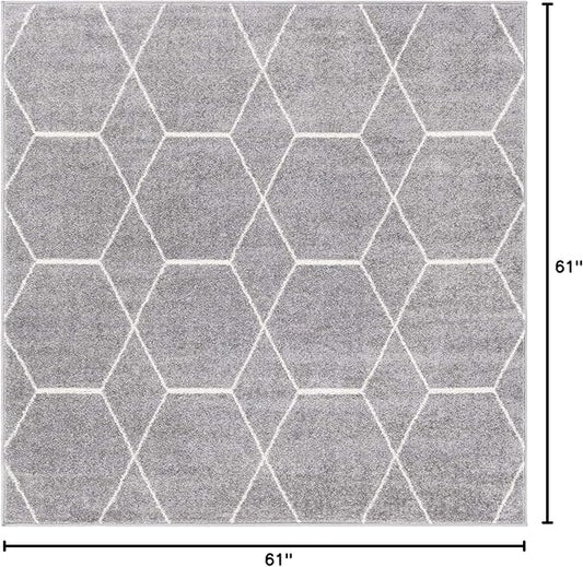 Unique Loom Trellis Frieze Collection Area Rug - Geometric (5' Square, Light Gray/ Ivory)