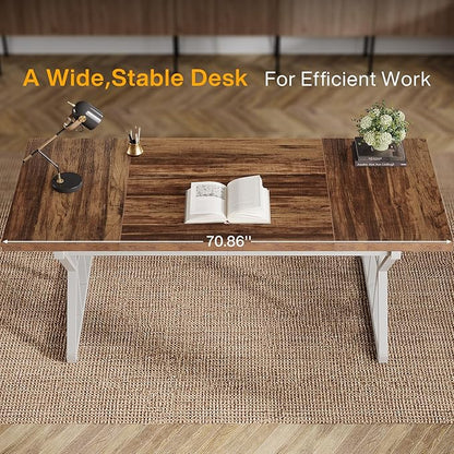 Tribesigns 70.86-Inch Large Executive Desk, Industrial Home Office Computer Desk, Simple Long Writing Study Table Business Furniture (Brown-White)