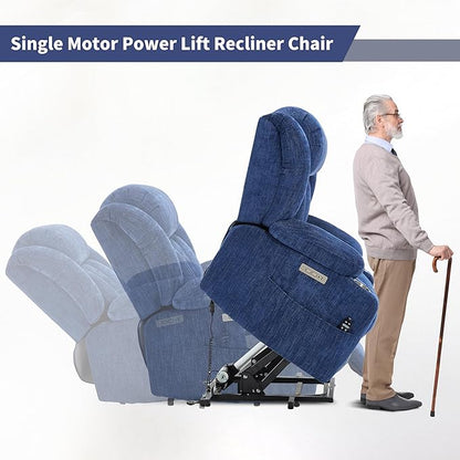 Power Lift Chair for Elderly, Electric Recliner Chair with 8-Point Vibration Massage and Lumbar Heating with Charging Ports, Cup Holders, Standing Assistance Reclining - Bright Blue