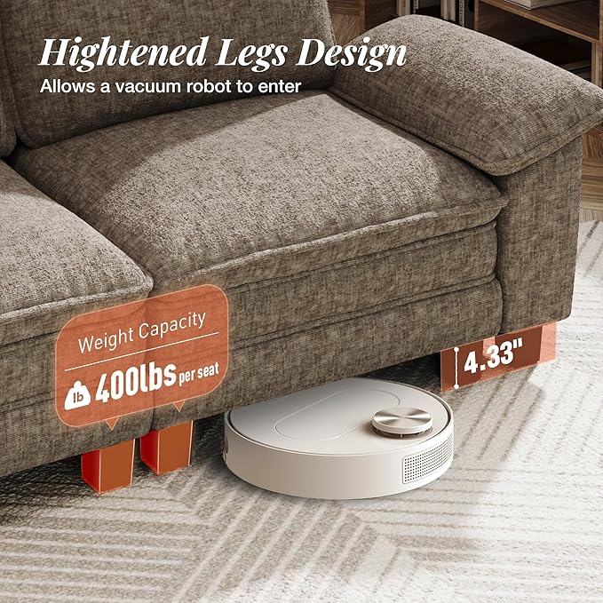 123-Inch U Shaped Sectional Sofa with Cloud Cushions, Deep Seat Modular Couch Set w/ 5 Seats & 2 Ottomans, Removable Arms, Plush Chenille Upholstery for Living Room, Apartment - Smoky Gray