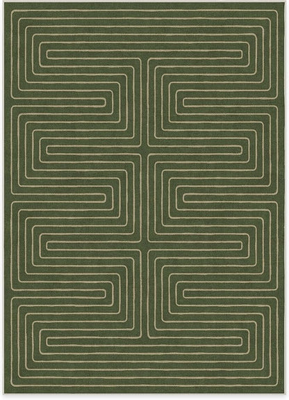 RUGGABLE x Jonathan Adler Machine Washable Modern Area Rug – Labyrinth Fern Green 5x7, Stain-Resistant, Non-Slip – Medium Rugs for Living Room, Bedroom, Hallway, Entryway & Office–with Standard Pad