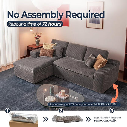 106" Oversized Couch Sofa, L Shape Couches for Living Room, No Assembly Required Corduroy Sectional Sofas with Left Facing Chaise for Home Apartment