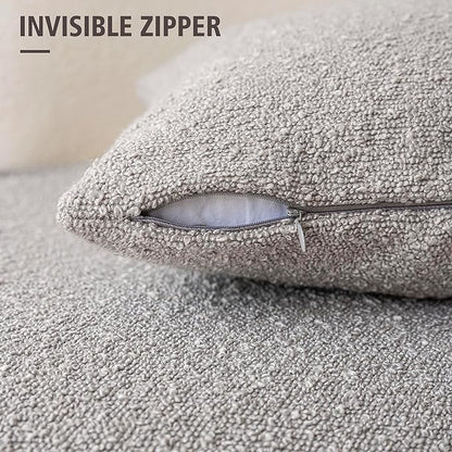 Foindtower Pack of 2, Decorative Textured Boucle Throw Pillow Covers Accent Solid Pillow Cases Cozy Soft Couch Cushion Case for Chair Sofa Bedroom Living Room Home Decor 22 x 22 Inch Neutral Grey