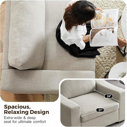 ABCASA 47" W Oversized Accent Chair, Comfy Upholstered Sofa Chair with Large Seat and Wide Armrest, Pet-Friendly Modern Lounge Armchair for Living Room/Apartment/Bedroom, Premium Linen, Oatmeal