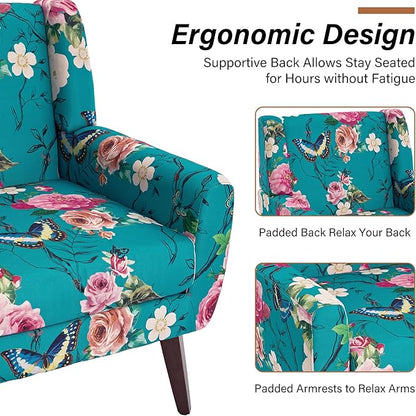 Accent Chair, Modern Fabric Armchair for Living Room, Comfy Upholstered Arm Chair Tufted for Indoor Bedroom Office Room (Pattern Blue)