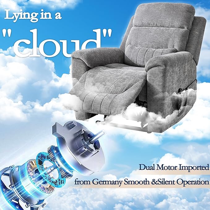Power Lift Recliner Chair for Elderly People, Dual Motor Lay Flat Recliner with Vibration Massage and Heat, Heavy Duty Motion Mechanism Standing Assistance Reclining Chair, Chenille Fabric Dark Gray