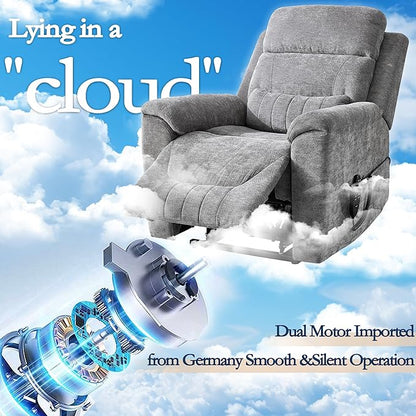 Power Lift Recliner Chair for Elderly People, Dual Motor Lay Flat Recliner with Vibration Massage and Heat, Heavy Duty Motion Mechanism Standing Assistance Reclining Chair, Chenille Fabric Dark Gray