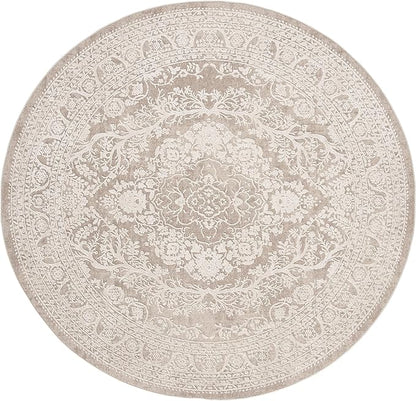 SAFAVIEH Reflection Collection Area Rug - 6'7" Round, Beige & Cream, Non-Shedding & Easy Cleaning, Ideal for Living Room, Bedroom (RFT668A)