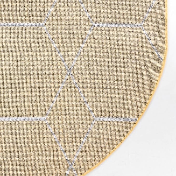 Unique Loom Trellis Frieze Collection Area Rug - Geometric (3' x 5' Oval, Yellow/ Ivory)