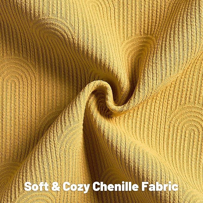 FUTEI Mustard Yellow Chenille Decorative Throw Pillow Covers 12x20 Inch Set of 2,Soft Cozy Striped Geometric Patterns Lumbar Pillow Cases,Modern Home Decor for Couch Bed Living Room