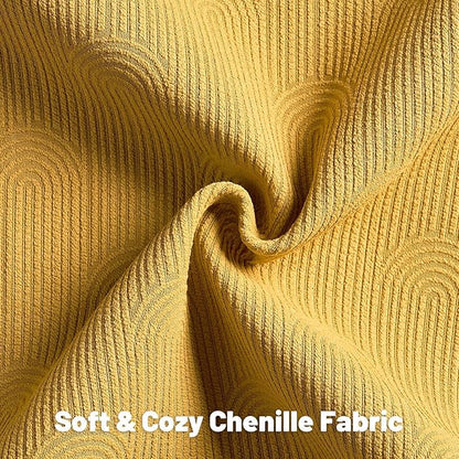 FUTEI Mustard Yellow Chenille Decorative Throw Pillow Covers 22x22 Inch Set of 2,Soft Cozy Striped Geometric Patterns Cushion Cases,Modern Home Decor for Couch Bed Living Room
