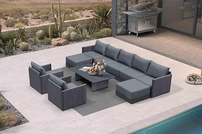 PURPLE LEAF Patio Furniture Set 10 Pieces Patio Seating with Ottoman Sofas Aluminum Furniture Outdoor Couch Sectional Set with Cushions and Aluminum Table Patio Conversation Sets Gray