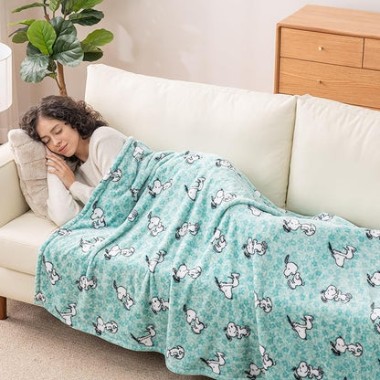 Berkshire Blanket Peanuts® VelvetLoft® Cute Character Snoopy Plush Throw Blanket,Snoopy Springtime Floral Dance Large Blue,Throw 55 in x 70 in (Official Peanuts® Product)