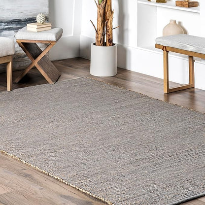 nuLOOM 2'6" x 10' Elfriede Jute & Cotton Hand Woven Area Rug, Elfriede Grey, Solid Rustic Farmhouse Style, Weaved Design, Natural Fiber, for Bedroom, Living Room, Dining Room, Hallway, Office