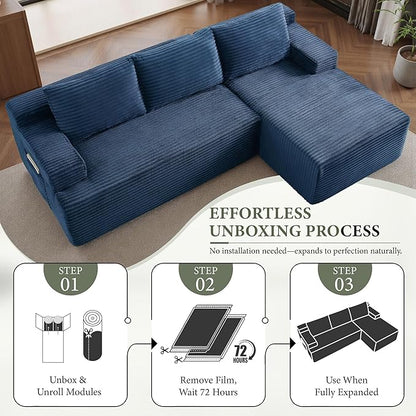 96''Sectional Couches for Living Room,Modern Modular Sectional Sofa,Upholstered Boneless Couch with Pockets,Comfy Cloud Couch with L Shaped Chaise(Blue, 96''W Right Facing Chaise)