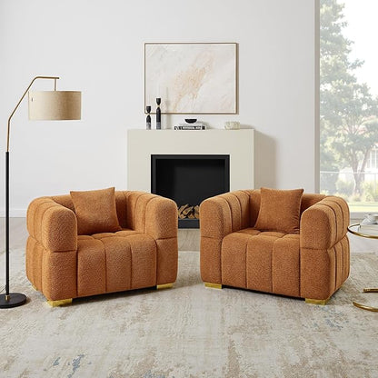 VANOMi Oversized Accent Chairs Set of 2, Boucle Arm Chair with Deep Seat, Oversized Comfy Reading Chair for Living Room, Bedroom, Office, Apartment，Curry (2 Piece)