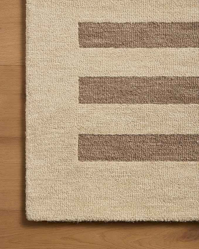 Loloi Leanne Ford Craven Collection CVN-05 Oatmeal/Bark 5'-0" x 7'-6" Area Rug Striped, Patterned, Neutral, Living Room, Bedroom, Dining Room