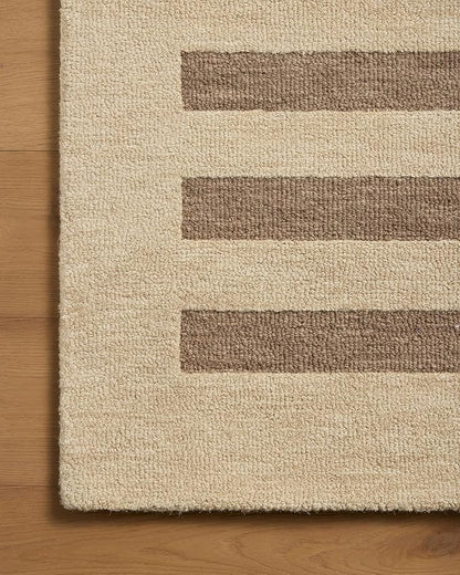 Loloi Leanne Ford Craven Collection CVN-05 Oatmeal/Bark 7'-9" x 9'-9" Area Rug Striped, Patterned, Neutral, Living Room, Bedroom, Dining Room