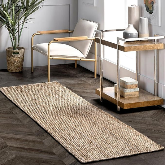 nuLOOM 2x16 Rigo Jute Hand Woven Area Rug, Natural, Solid Farmhouse Design, Natural Fiber, For Bedroom, Living Room, Dining Room, Hallway, Office, Kitchen, Entryway
