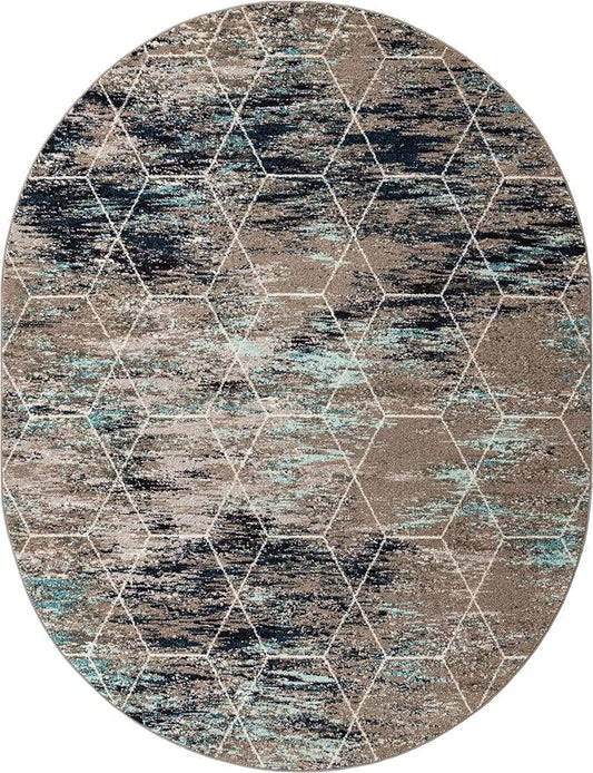 Unique Loom Trellis Frieze Collection Area Rug - Geometric (7' 10" x 10' Oval, Blue Multi/ Ivory)