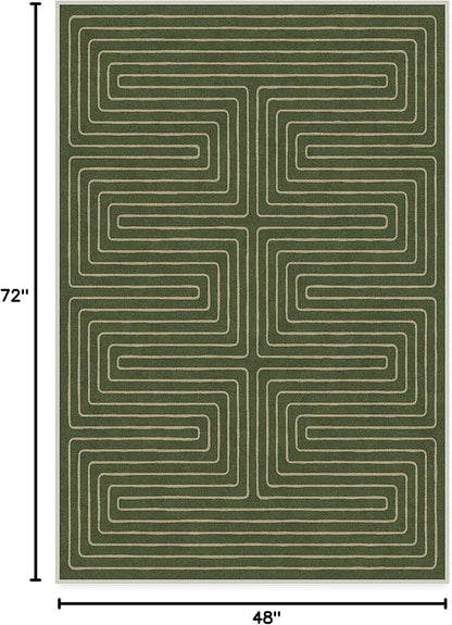 RUGGABLE x Jonathan Adler Machine Washable Modern Area Rug – Labyrinth Fern Green 4x6, Stain-Resistant, Non-Slip – Medium Rugs for Living Room, Bedroom, Hallway, Entryway & Office–with Cushioned Pad