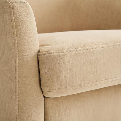 Swivel Barrel Accent Chair, Round Chenille Fabric Living Room Arm Chairs, Modern Upholstered Comfty Reading Nook Chairs for Bedroom, Small Club Armchair, Single Sofa Side Chair, Coffee