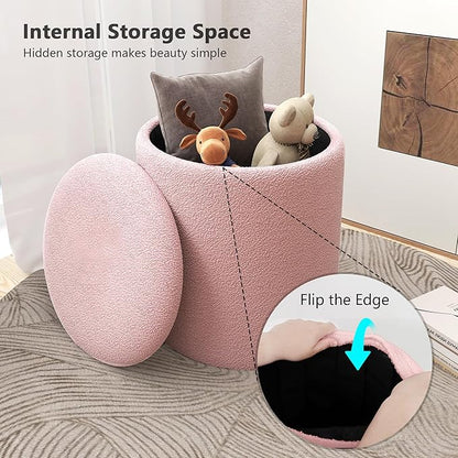 Ottoman Poufs with Storage, Set of 2 Soft Upholstered Vanity Stool,Multifunctional Ottomans Coffee Table Padded Seat Foot Rest for Living（Pink, Pack of 2）