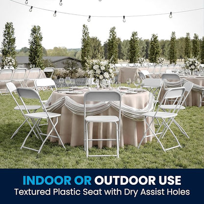 Flash Furniture Hercules Set of 10 Indoor/Outdoor Heavy-Duty Plastic Folding Chairs, Foldable Commercial Stacking Chairs with 650-lb. Static Weight Capacity, White