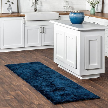 nuLOOM 2' x 8' Cozy Plush SuperiorWash Area Rug, Machine Washable, Non-Slip, Soft Fluffy Shag Carpet for Living Room Bedroom Kids Room Nursery Home Decor, Loni Navy