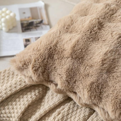 Pack of 2 Thick Plush Throw Pillow Covers Fluffy Wave Faux Fur Decorative Cushion Covers Soft Wool Pillowcase for Sofa Couch Livingroom 18x18 Inch Camel