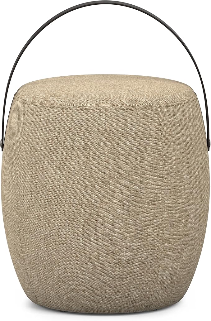 SIMPLIHOME Ramsay 16 inch Wide Contemporary Irregular Footstool in Taupe Linen Look Fabric, Fully Assembled for The Living Room